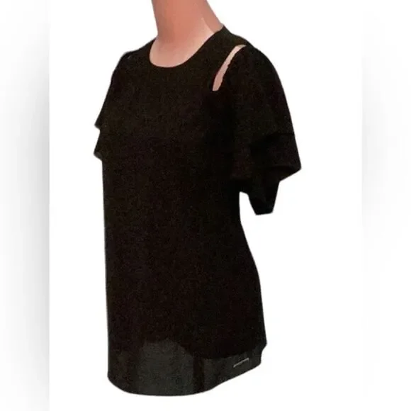 MICHAEL KORS TOP BLOUSE COLD SHOULDER RUFFLE SLEEVES MEDIUM - Picture 4 of 7